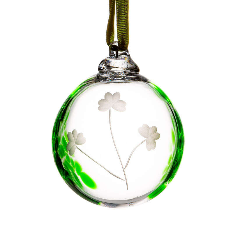 Hand Etched Irish Shamrock Bauble